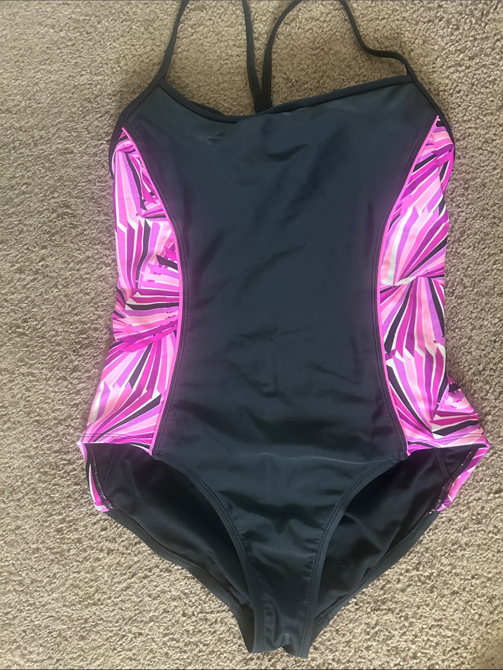 Women's Black One-Piece Swimsuit with Pink Side Panels M 8/10